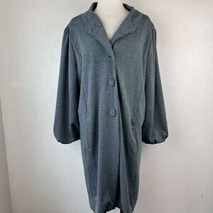 Grey Button-Front Cozy Lounge Robe